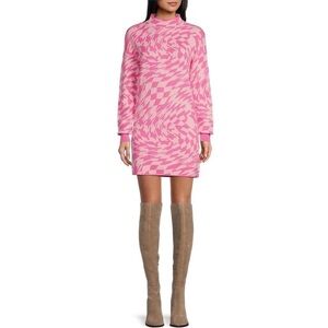 Gianni Bini Pink Geometric Swirl Long Sleeve Sweater Dress